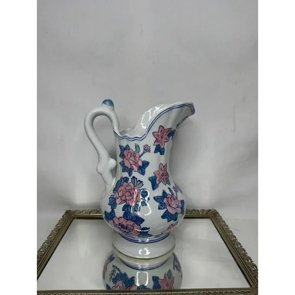 Chinese Export Extra Large Floral Wash Water Pitcher, Vintage Chinoiserie Chic - Picture 2 of 9